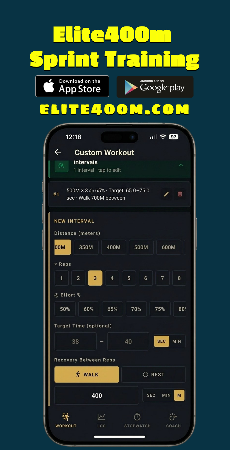 Custom Workouts Screen Detail Screenshot
